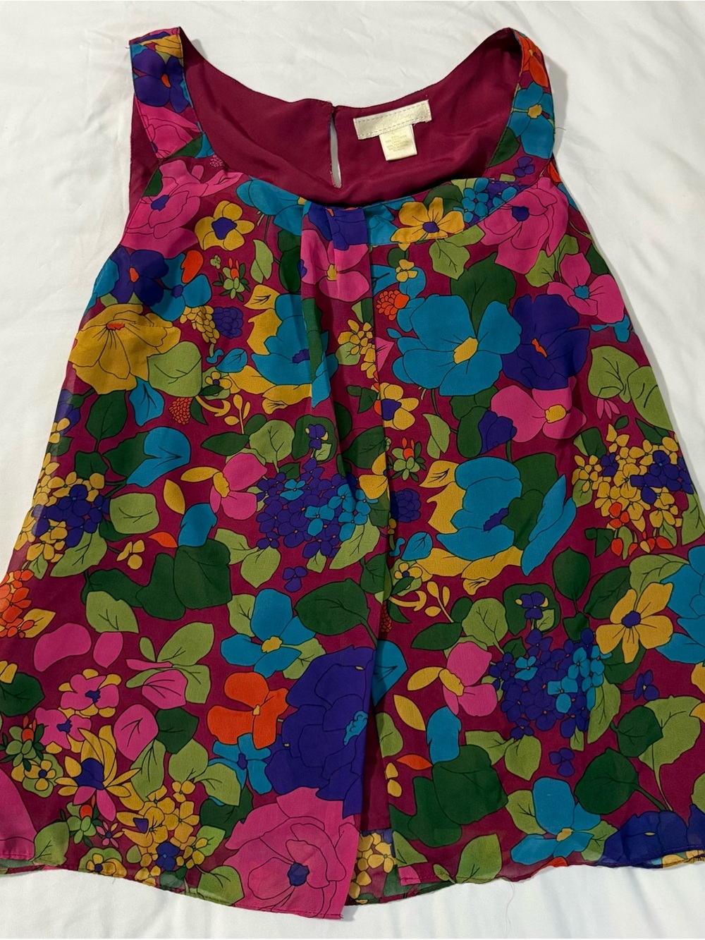 Vintage New York City Design Co. Bright Floral Sleeveless Blouse size Large